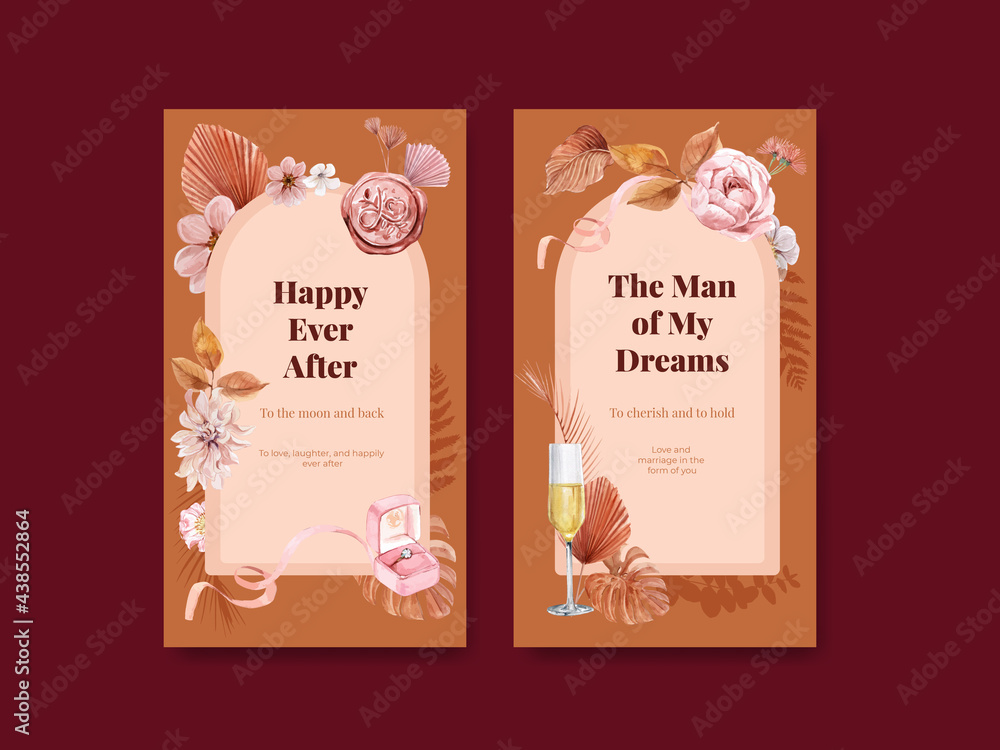 Instagram template with happiness wedding concept,watercolor style