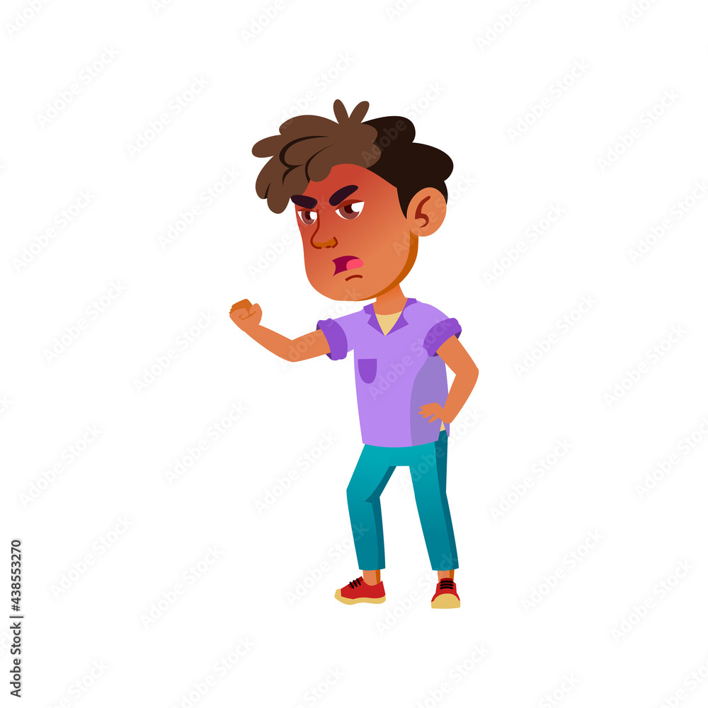angry little boy threatens with fist cartoon vector. angry little boy threatens with fist character. isolated flat cartoon illustration