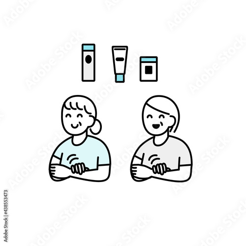 保湿剤や日焼け止めを塗る人イラスト素材
