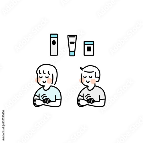 保湿剤や日焼け止めを塗る人イラスト素材