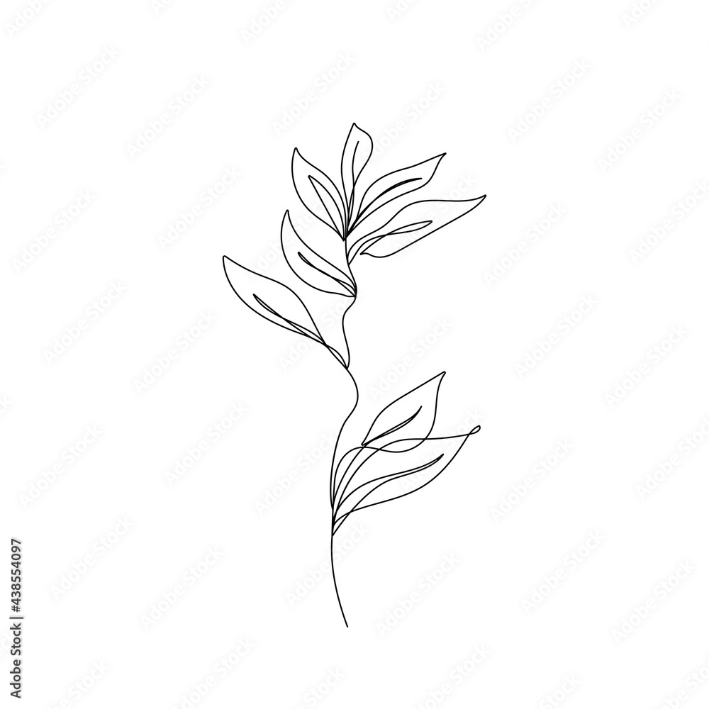 Fototapeta premium One Line Drawing Vector Leaves Branch. Botanical Modern Single Line Art, Aesthetic Contour. Perfect for Home Decor, Wall Art, Posters, Tote bag or T-shirt Print, Sticker, Mobile Case, Social Media.