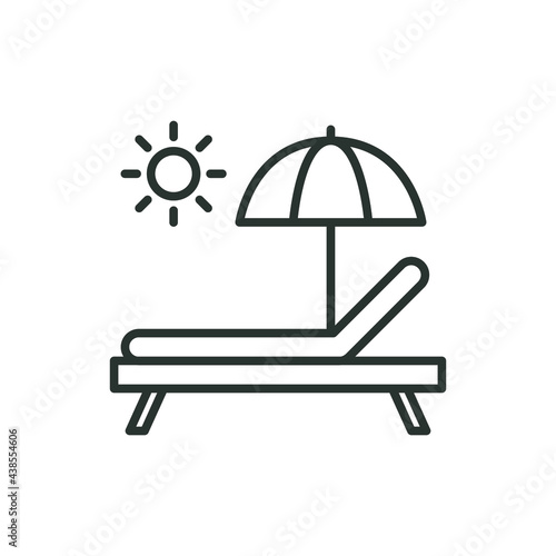 Sunbed line icon. Simple outline style. Resort, beach, chair, furniture, lounger, parasol, relaxation, sea, summer concept. Vector illustration isolated on white background. Thin stroke EPS 10.