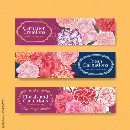 Banner template with carnation flower concept, watercolor style