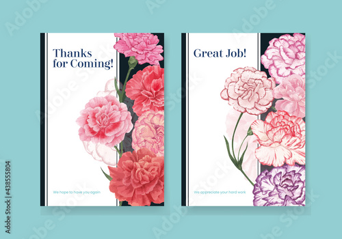 Card template with carnation flower concept, watercolor style