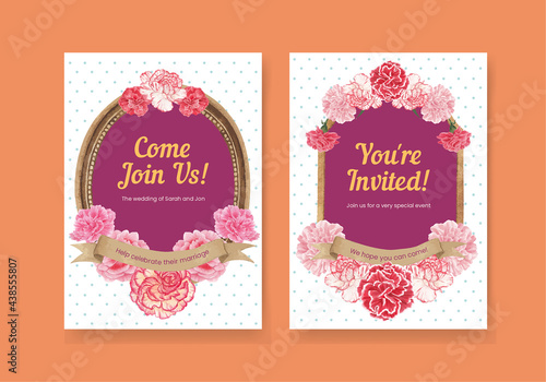 Card template with carnation flower concept, watercolor style