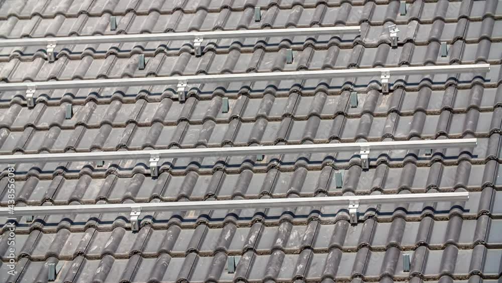 Roof prepared for solar panel installation with steel pylons Roof prepared for solar panel installation with steel pylons
