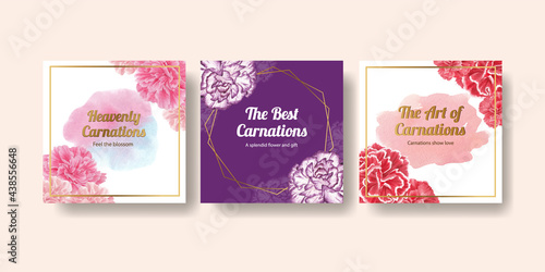 Banner template with carnation flower concept, watercolor style