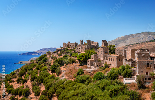 Vatheia, a village on the Mani Peninsula, in Greece. A major tourist attraction and an iconic example of the south Maniot vernacular architecture as it developed during the 19th century.