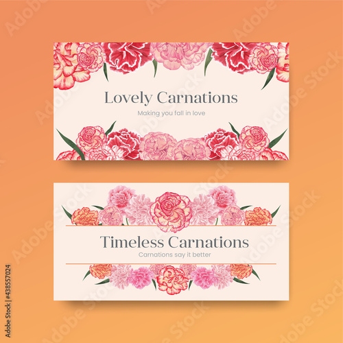 Twitter template with carnation flower concept, watercolor style