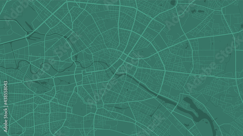 Green Berlin City area vector background map, streets and water cartography illustration.