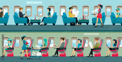 Passengers can choose to fly first class and low cost airlines.