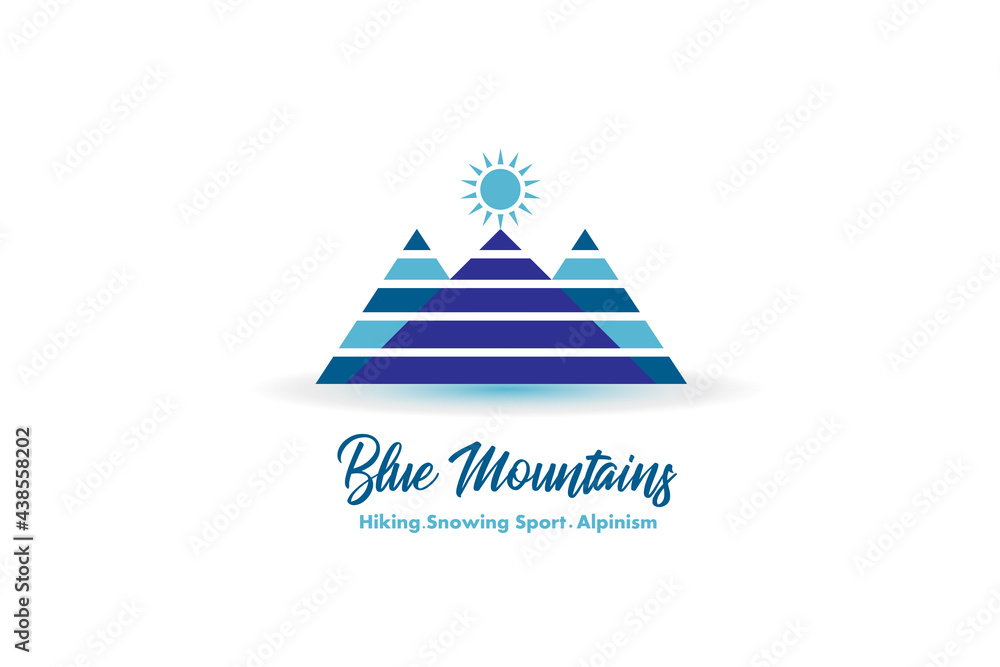 Logo blue mountains and sun icon vector silhouette line art icon id card business vector image graphic illustration design template
