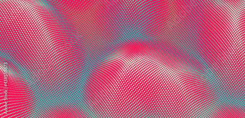 Background with convex forms. Grid surface. Vibrant trendy texture, with blending colors. 3d network design with particles. Can be used for advertising, marketing or presentation.