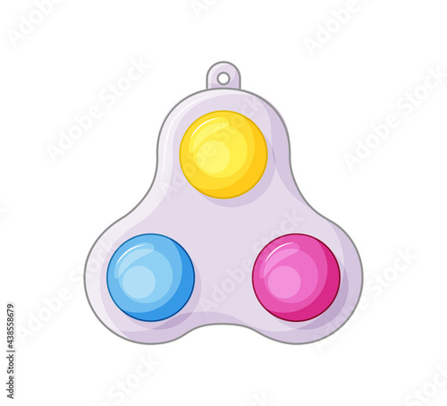 Simple Dimple antistress toy on white background. 3 color. Antistress toys fidget sensory pop it and simple dimple in hand. icon. Vector illustration