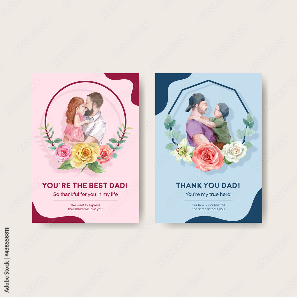 Thank you card template with father's day concept,watercolor style