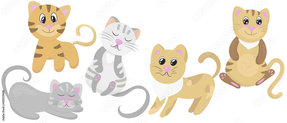 Obraz premium set of cute kittens, vector illustration in flat style, pet