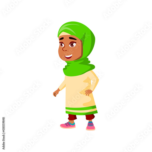 smiling arabian little girl in theater cartoon vector. smiling arabian little girl in theater character. isolated flat cartoon illustration