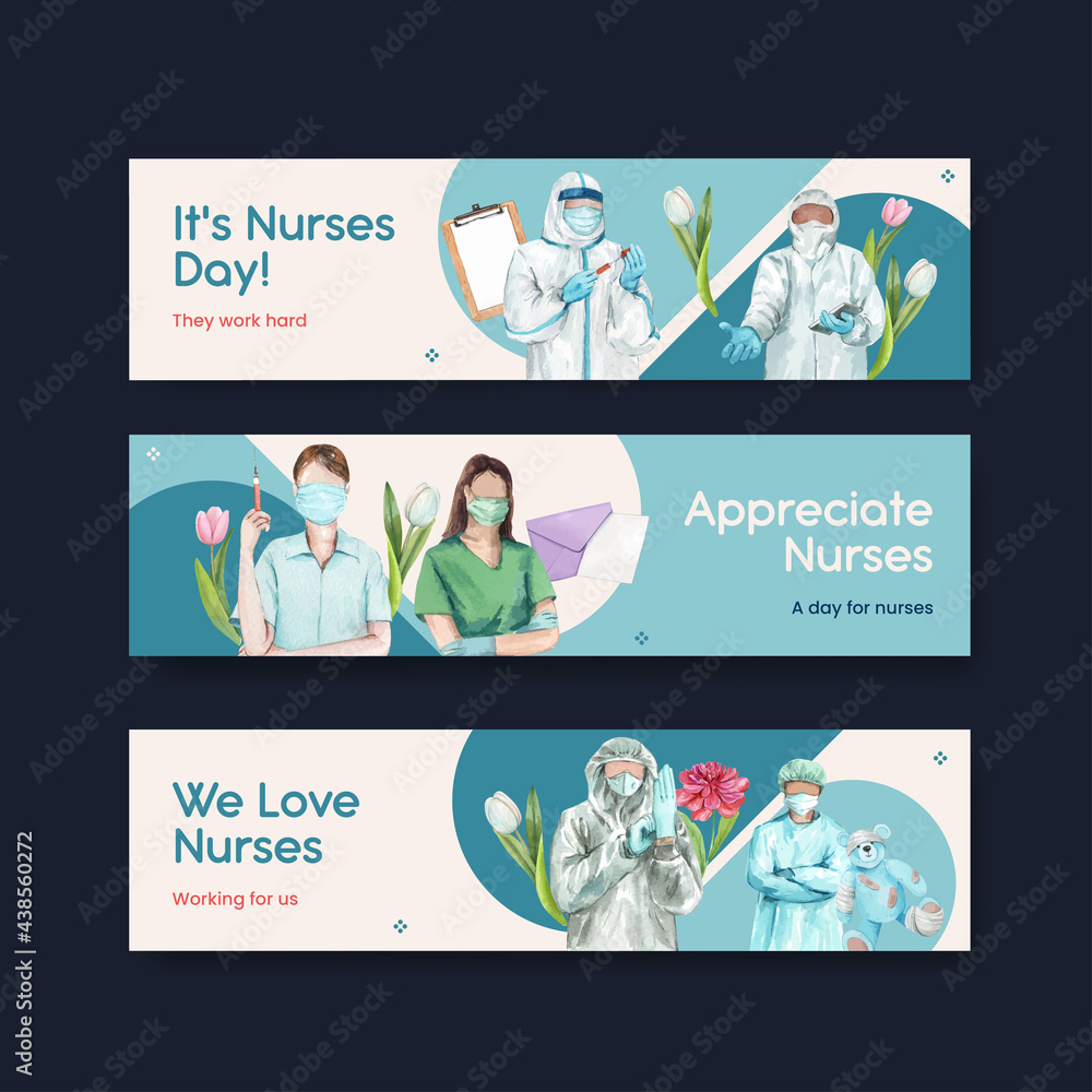 Banner template with international nurses day concept,watercolor style