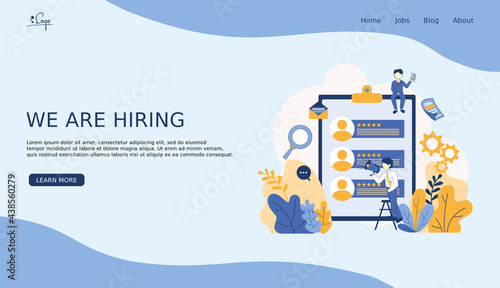 Job vacancy or hiring web banner, landing page, mobile smart phone, template, ui, mobile app, poster, banner, flyer, social media. Isolated flat vector illustration
