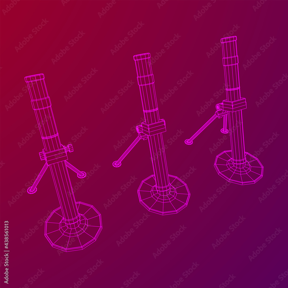 Firearm weapon army mortar and mine. Wireframe low poly mesh vector illustration Firearm weapon army mortar and mine. Wireframe low poly mesh vector illustration