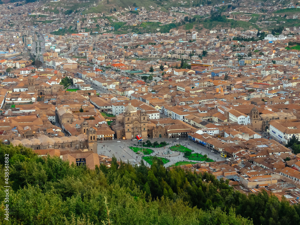 Aerial view of the main square in the capital of Incas, Cusco, Peru