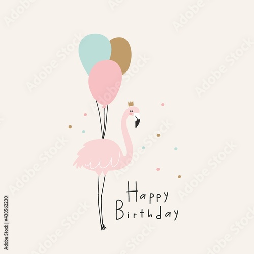 Summer tropical print with pink flamingos. Cute Exotic Flamingo character. Love summer