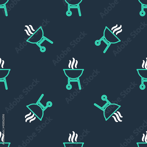 Line Barbecue grill icon isolated seamless pattern on black background. BBQ grill party. Vector