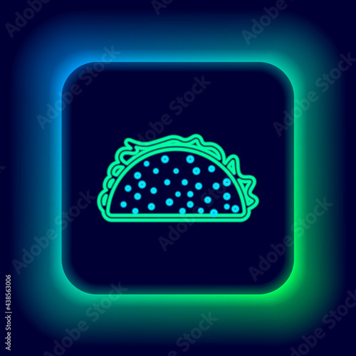 Glowing neon line Taco with tortilla icon isolated on black background. Traditional mexican fast food. Colorful outline concept. Vector