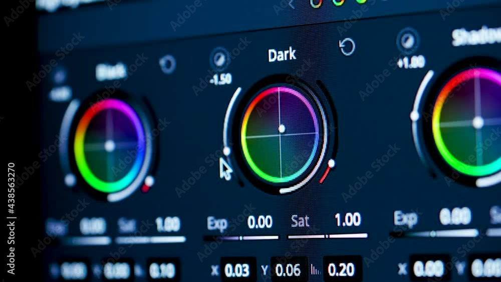 Color correction post production video or photo in progress, close up