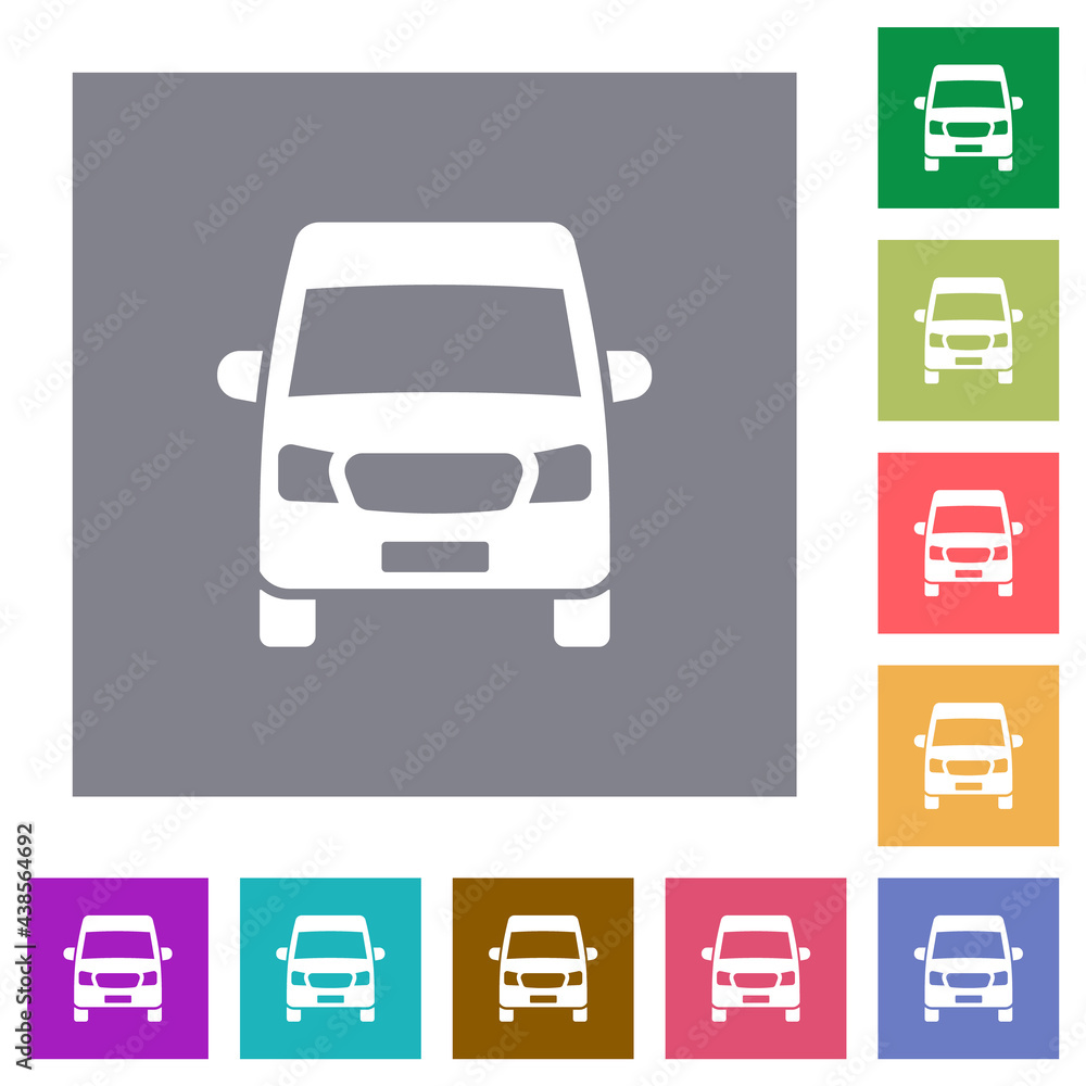 Van front view square flat icons Van front view square flat icons