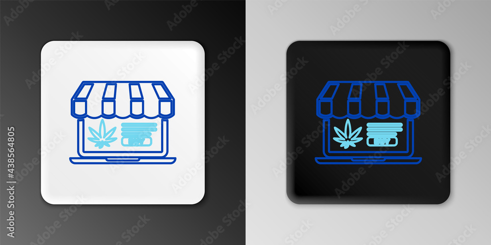 Line Laptop and medical marijuana or cannabis leaf icon isolated on grey background. Online buying symbol. Supermarket basket. Colorful outline concept. Vector Line Laptop and medical marijuana or cannabis leaf icon isolated on grey background. Online buying symbol. Supermarket basket. Colorful outline concept. Vector
