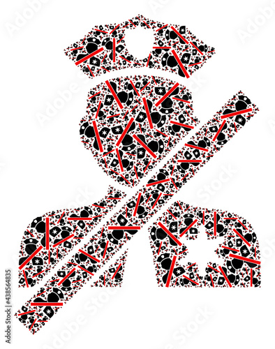 Recursive combination closed police officer. Vector mosaic is made with recursive closed police officer parts. Flat vector design on a white background.