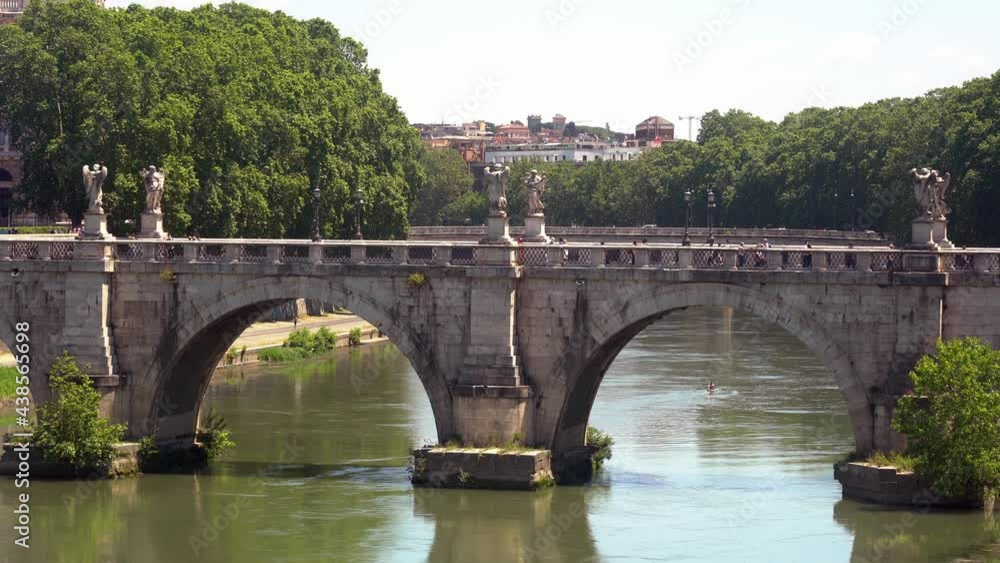 Europe, Italy , Rome - Castel Sant'angelo bridge and Tevere river in a sunny day of summer after finish of lockdown due Covid-19 Coronavirus epidemic Europe, Italy , Rome - Castel Sant'angelo bridge and Tevere river in a sunny day of summer after finish of lockdown due Covid-19 Coronavirus epidemic