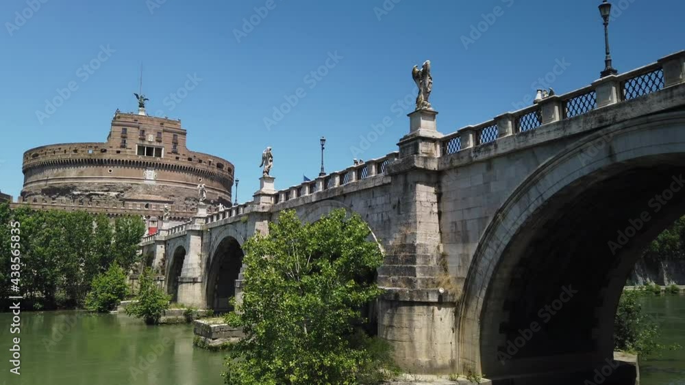 Europe, Italy , Rome - Castel Sant'angelo bridge and Tevere river in a sunny day of summer after finish of lockdown due Covid-19 Coronavirus epidemic Europe, Italy , Rome - Castel Sant'angelo bridge and Tevere river in a sunny day of summer after finish of lockdown due Covid-19 Coronavirus epidemic