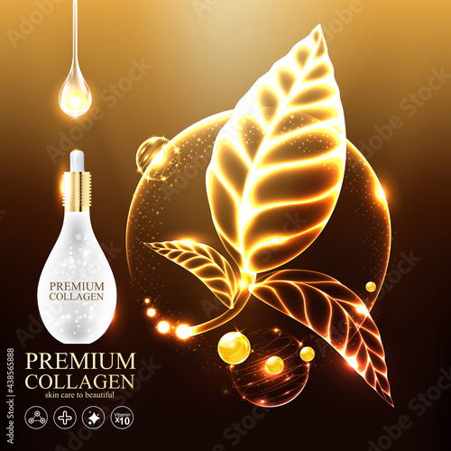 Collagen Gold Serum and Vitamin Premium Background Effect for Skin Care Cosmetic Poster.