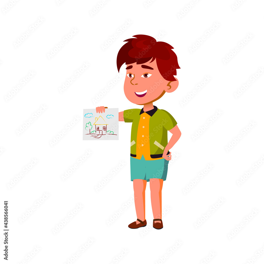 smiling boy showing drawn picture cartoon vector. smiling boy showing drawn picture character. isolated flat cartoon illustration smiling boy showing drawn picture cartoon vector. smiling boy showing drawn picture character. isolated flat cartoon illustration
