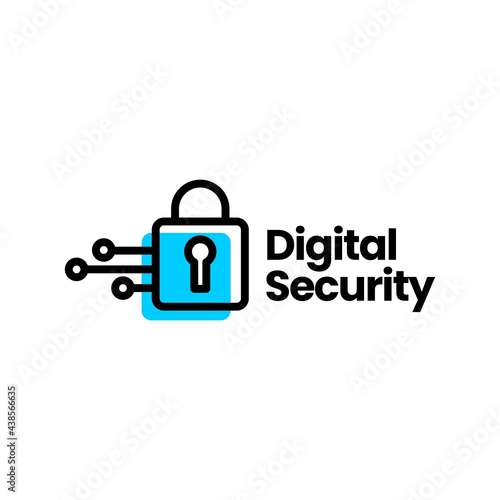 digital security padlock technology logo vector icon illustration