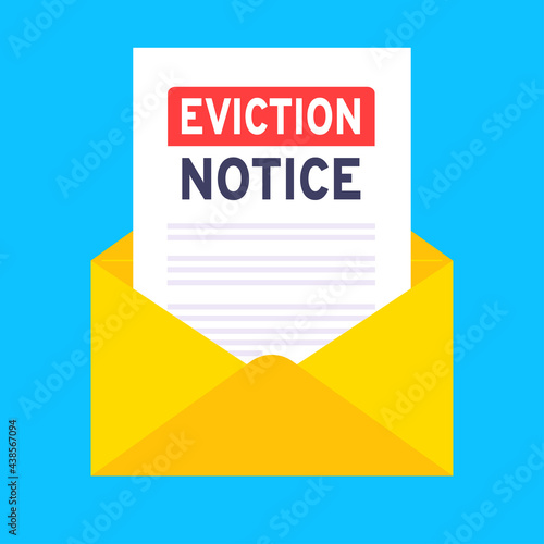 Eviction notice legal document in the envelope vector illustration flat style design. Notice to vacate form eviction credit debt real estate business concept.