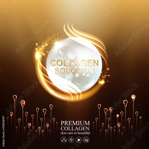 Collagen Gold Serum and Vitamin Premium Background Effect for Skin Care Cosmetic Poster.