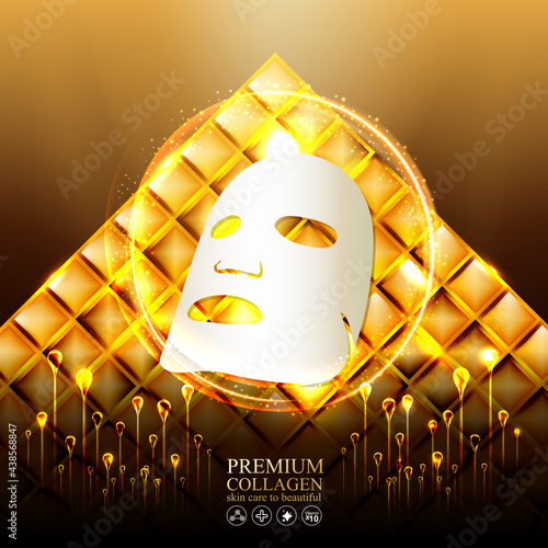 Collagen Gold Serum and Vitamin Premium Background Effect for Skin Care Cosmetic Poster.
