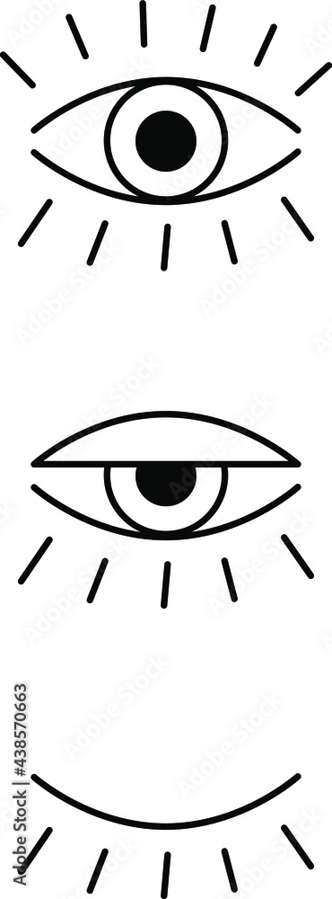 Abstract illustration of eyes. Vector eye set art. Black and white. White background. One line drawing. Abstract illustration of eyes. Vector eye set art. Black and white. White background. One line drawing.