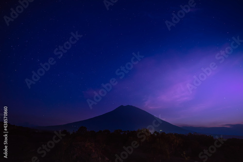 Silhouette of a mountain under milky way in the night sky © Hairem