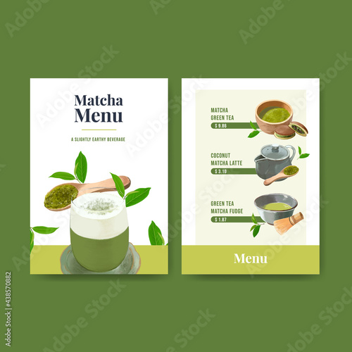 Menu template with matcha sweets concept,watercolor style photo