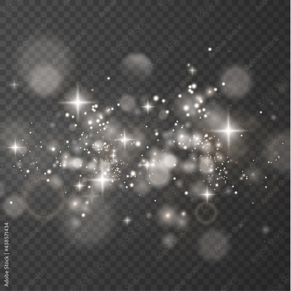 White png dust light. Light sparkling dust with white sparkling stars