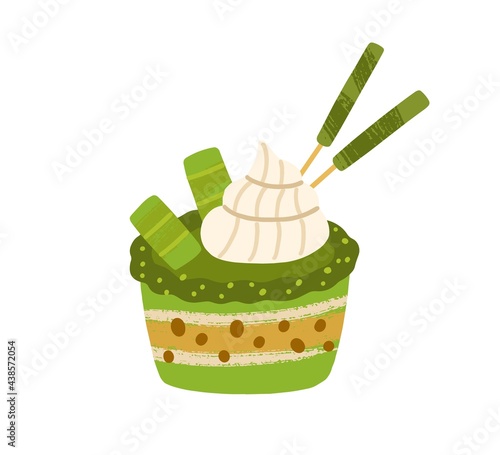 Japanese cupcake with matcha green tea flavour. Asian natural vegetarian spon...