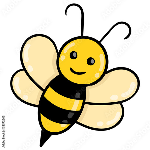 cute honey bee is attacking sting, doodle icon drawing