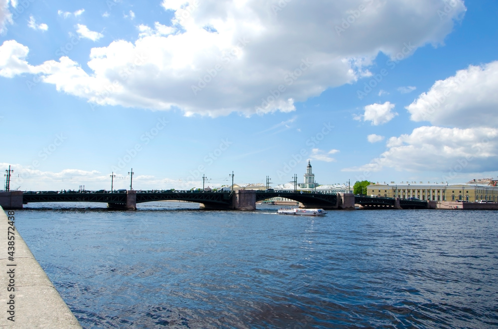 View of the Neva River and the Palace Bridge in Saint Petersburg, Russia