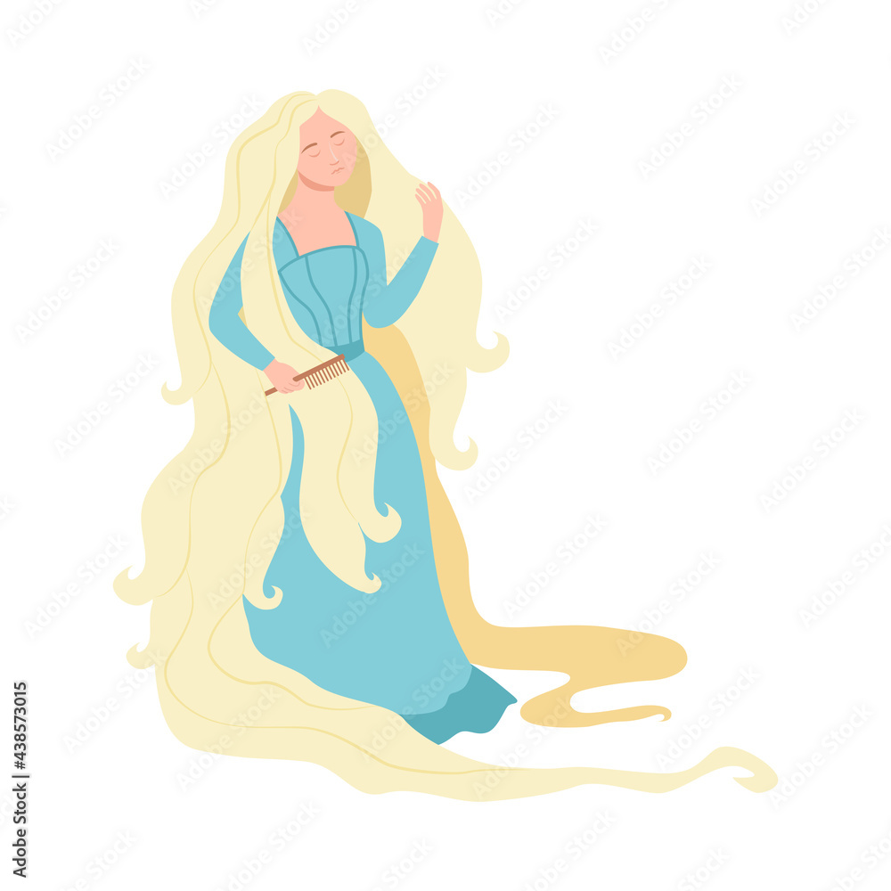 Rapunzel with Long Blonde Hair as Fabulous Medieval Character from Fairytale Vector Illustration Rapunzel with Long Blonde Hair as Fabulous Medieval Character from Fairytale Vector Illustration