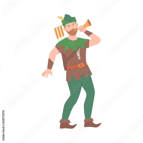 Robin Hood with Trumpet as Fabulous Medieval Character from Fairytale Vector Illustration