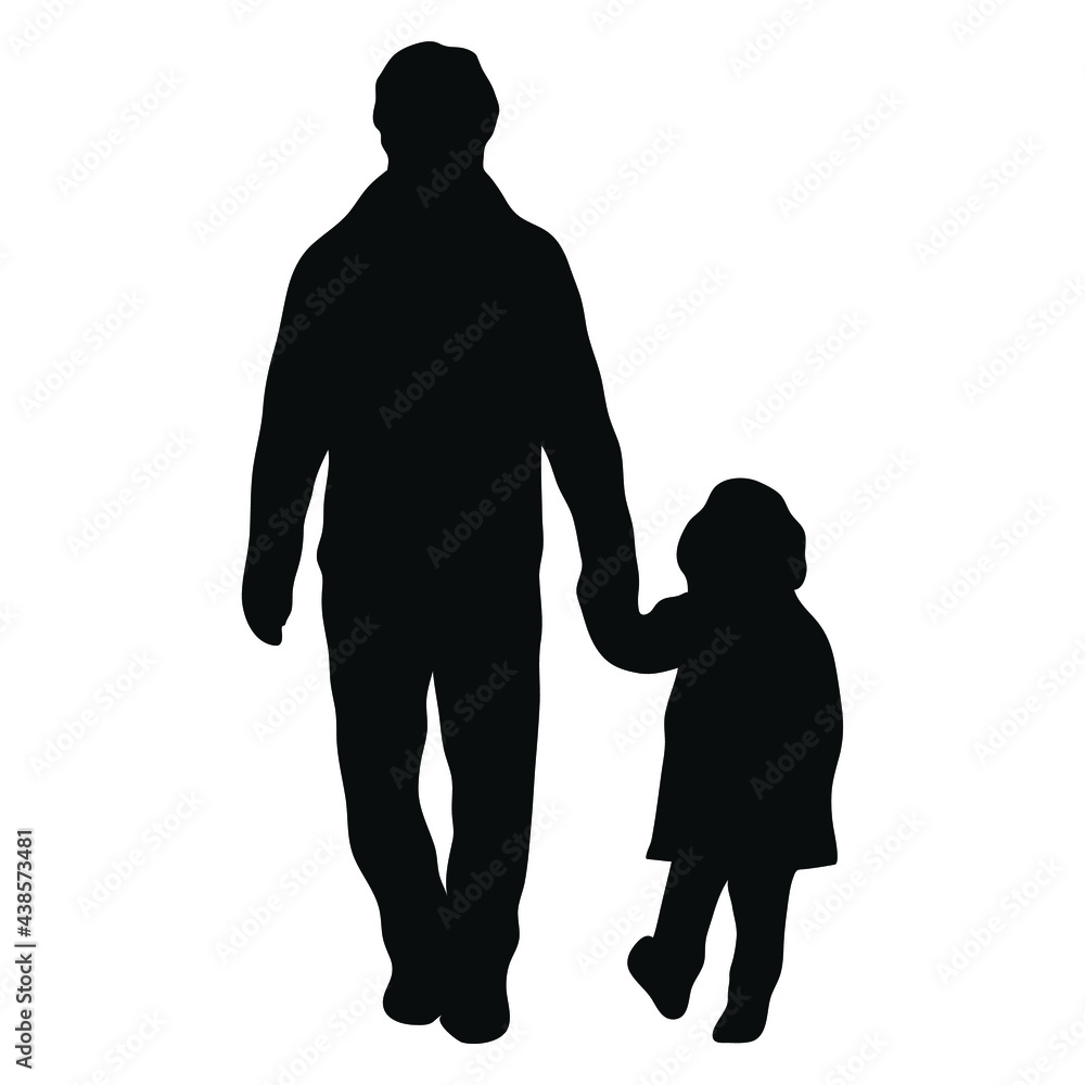 Silhouette of a father and child holding hands. Male silhouette with toddler vector illustration. Silhouette of a father and child holding hands. Male silhouette with toddler vector illustration.